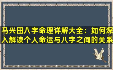 马兴田八字命理详解大全：如何深入解读个人命运与八字之间的关系