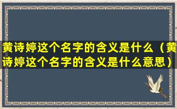 黄诗婷这个名字的含义是什么（黄诗婷这个名字的含义是什么意思）