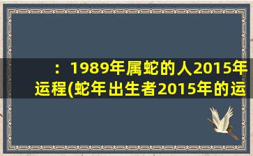 ：1989年属蛇的人2015年运程(蛇年出生者2015年的运程如何？分分钟看出你是好运气还是普普通通！)